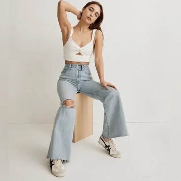 Madewell Cutout Knot-Front Crop Tank Top Color: Off White, Size XS - Picture 2 of 9